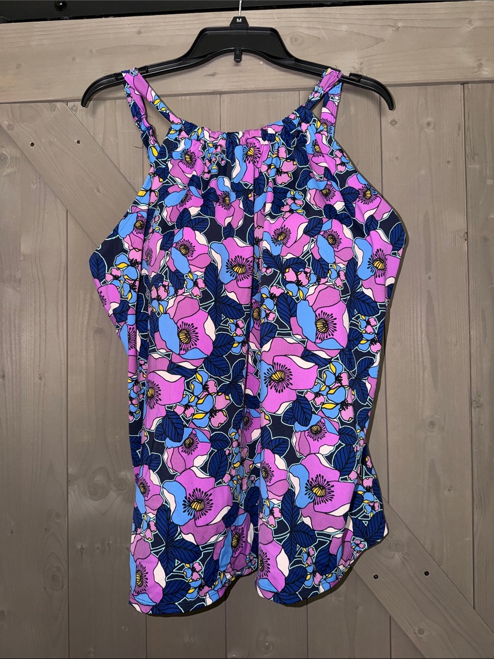 Floral Halter Tankini Top in Pink, Blue & Navy